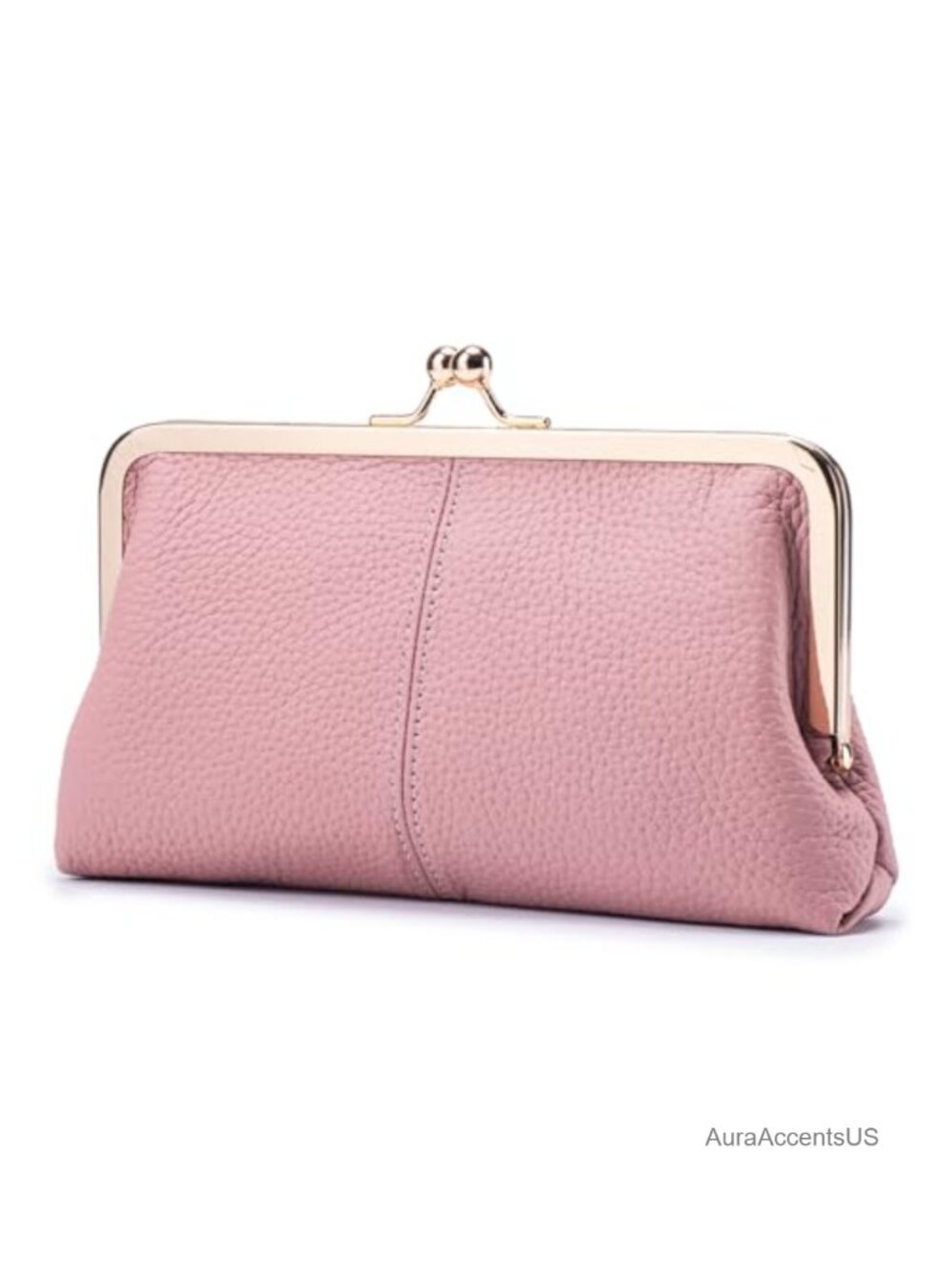 Genuine Leather Kiss Lock Wallet RFID Blocking Clutch Purse 8 Card Slots Money